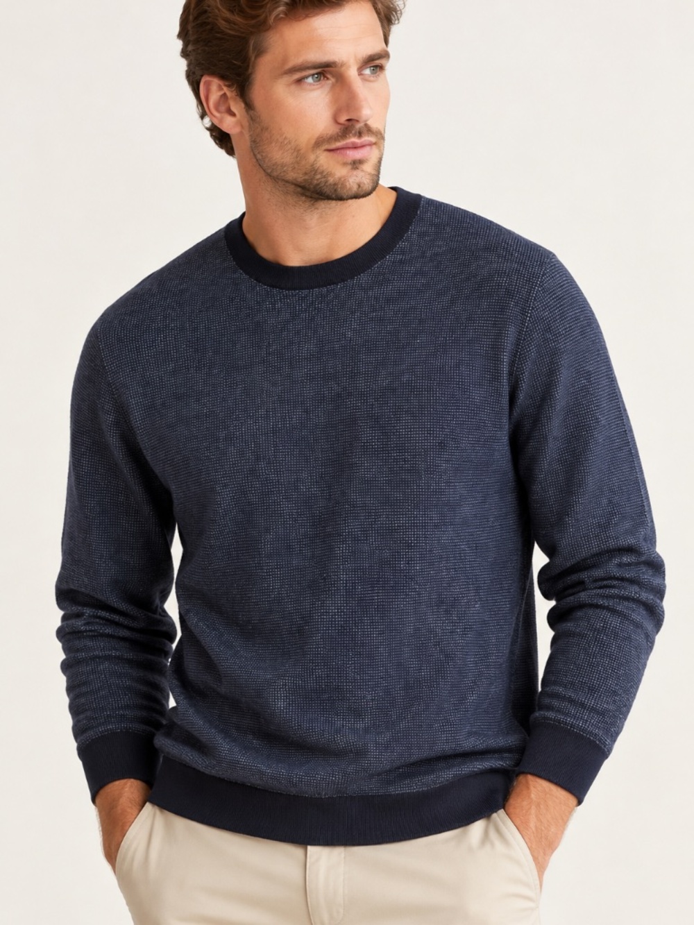Banana Republic Italian Merino Wool Crewneck Textured Knit Sweater Navy Blue XL